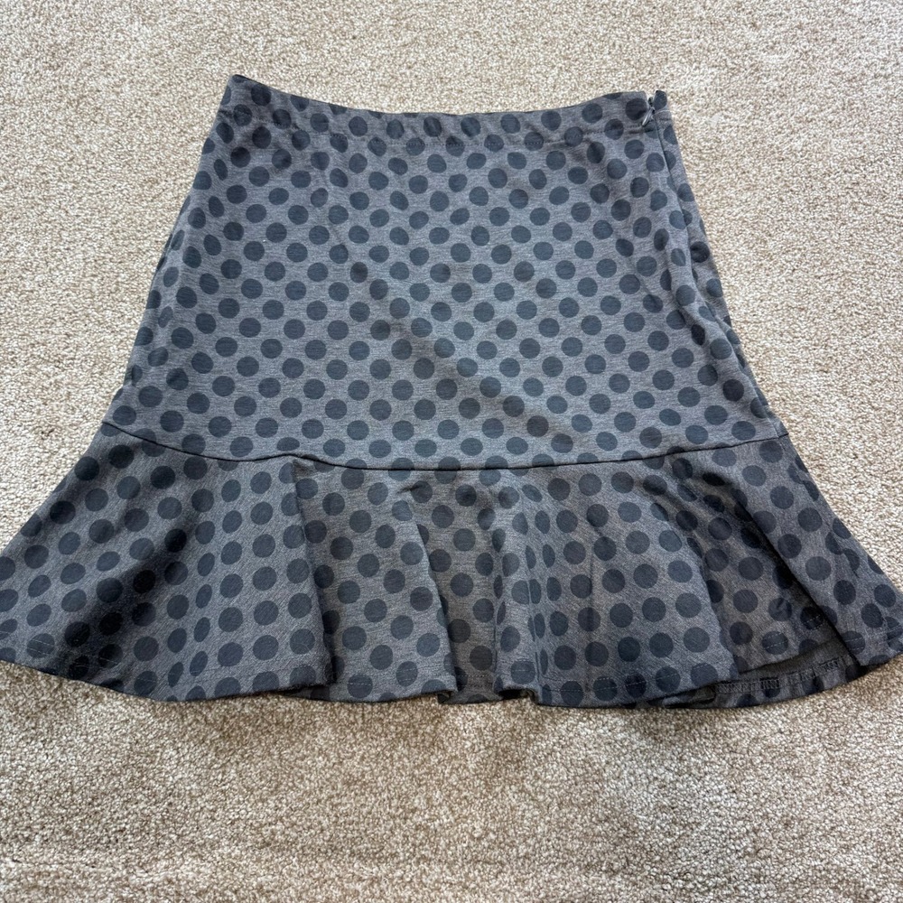 Ava Grey Black Polka Dot Flounce Hem Skirt Medium Fit Flare Retro Workwear Grey